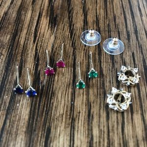 14k gold studs with square halo jackets.